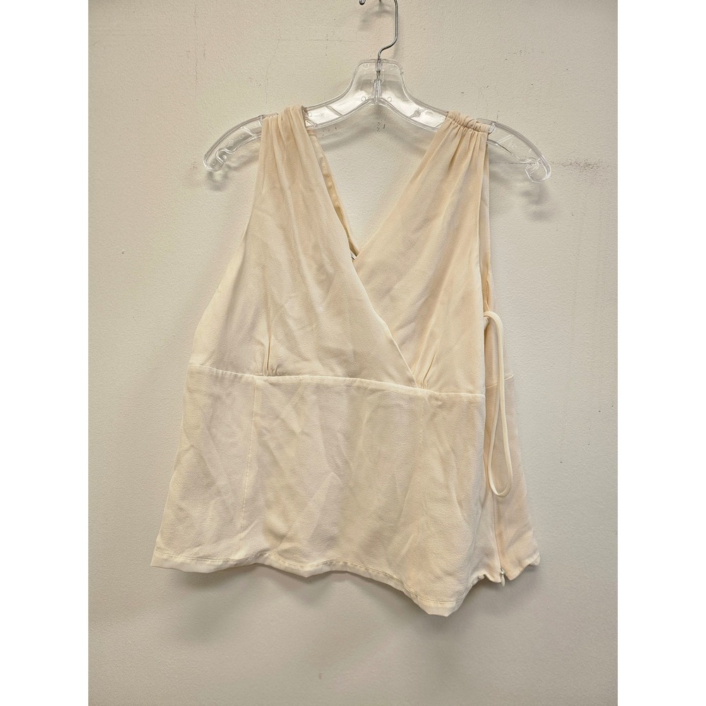 Talbots Women XL Cream Pure Silk Sleeveless Wrap V-Neck Side Zip Tank Top